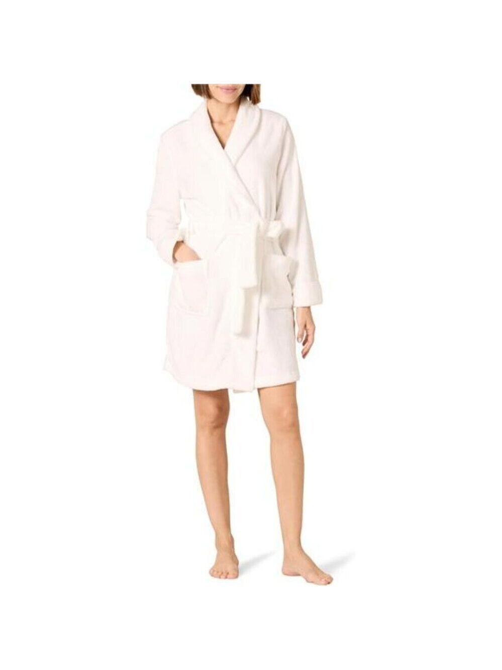 Womens Mid Length Plush Robe Soft Fleece Belted Lounge Sleepwear Plus Size